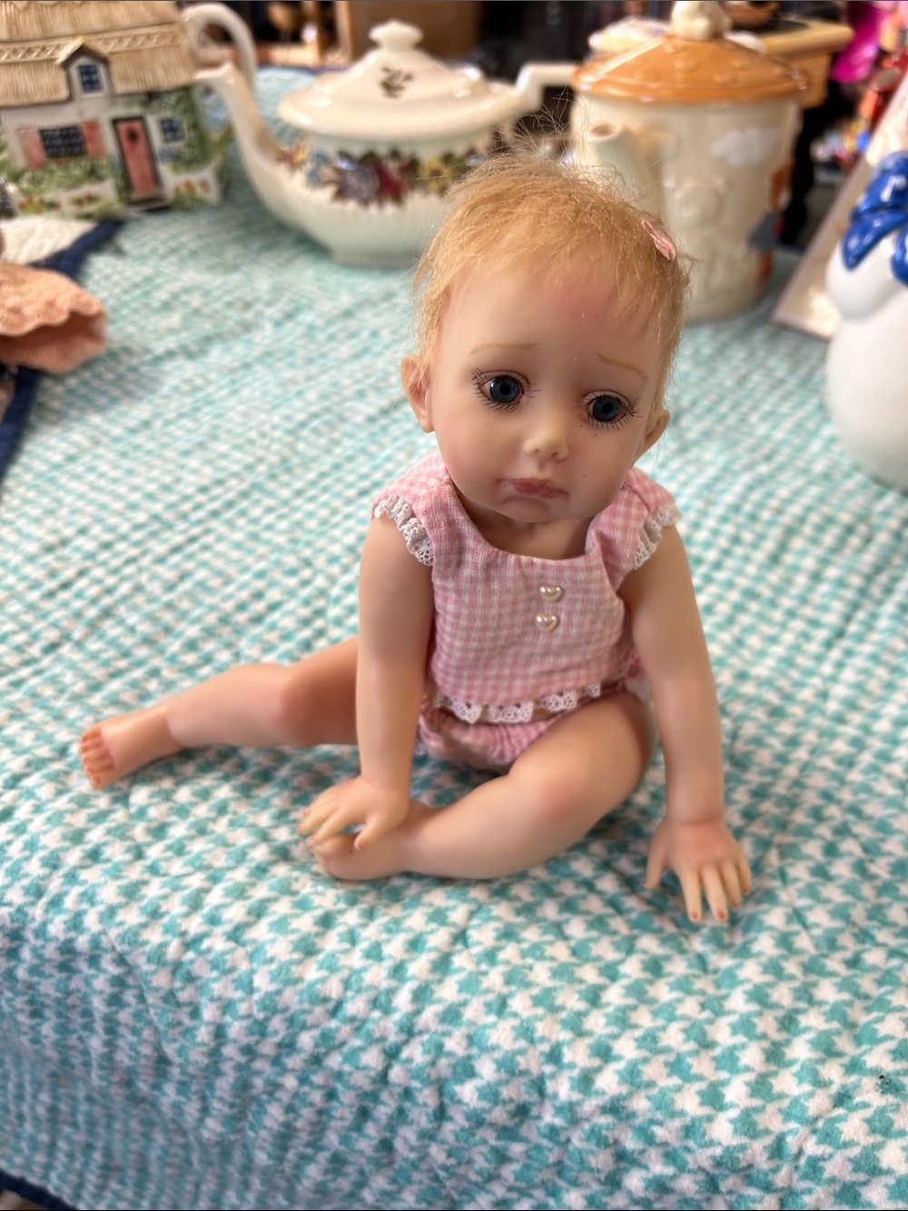 Realistic Baby Doll in Pink Gingham Outfit - Kids Toys